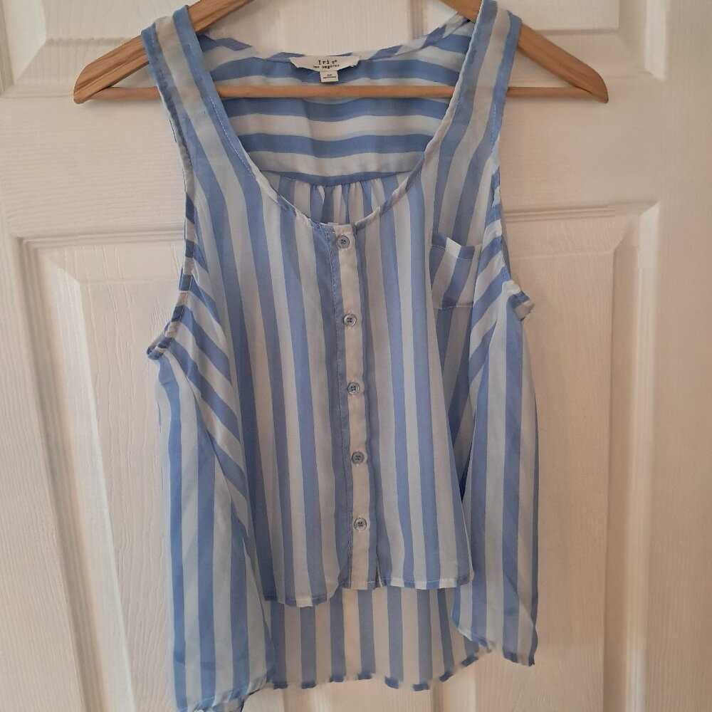 Iris Los Angeles Women's High-low blue and white striped cami with pocket | Med